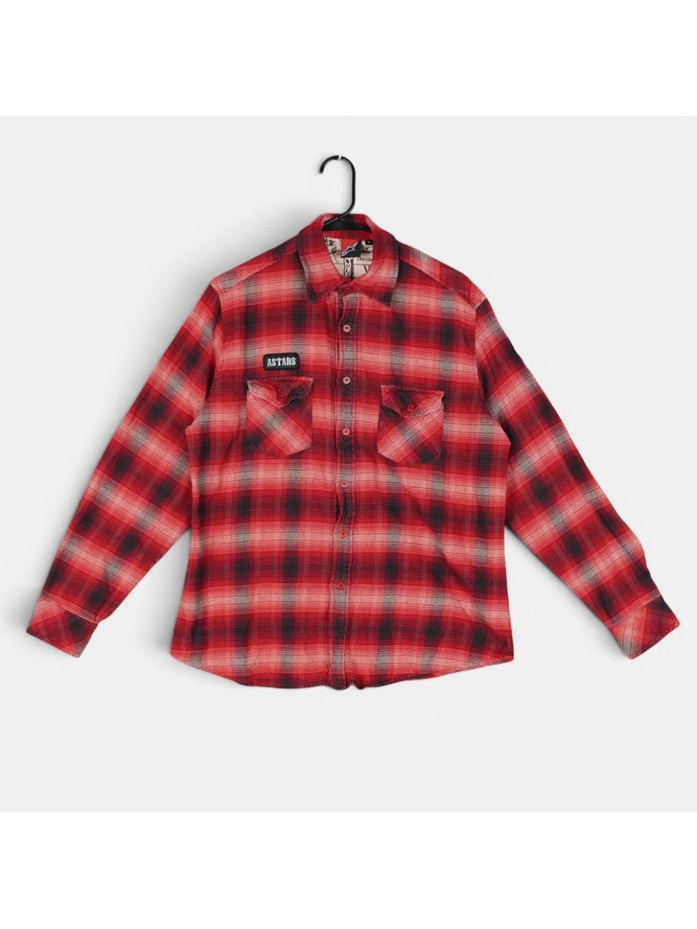 Alpinestars Button Up Long Sleeve Flannel Shirt Mens Small Red Plaid Outdoors